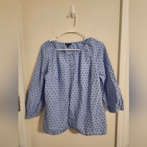 Talbots Blue Blouse with Black Pattern
